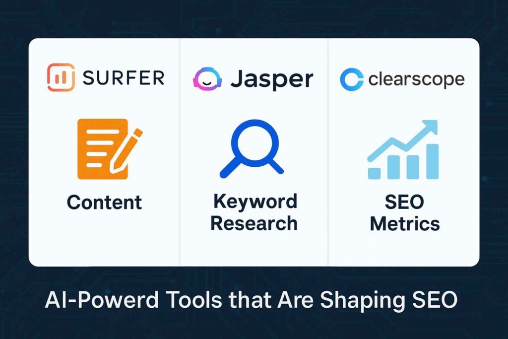 Comparison of top AI-powered SEO tools: Surfer, Jasper, and Clearscope