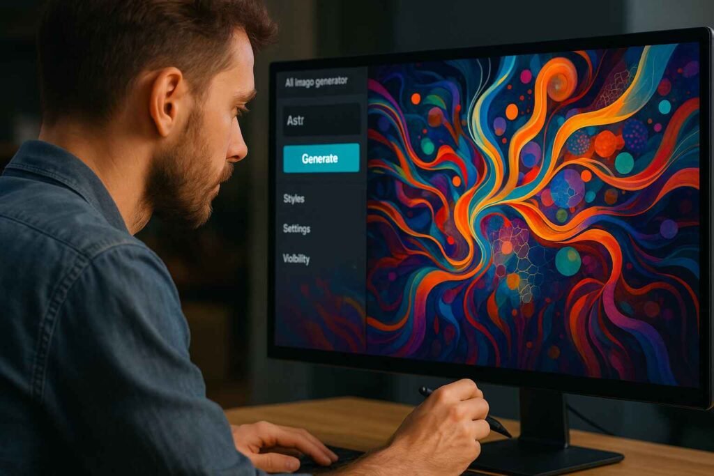 Artist working with AI interface to create digital artwork