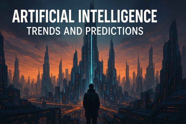 Futuristic city with AI interfaces future of artificial intelligence