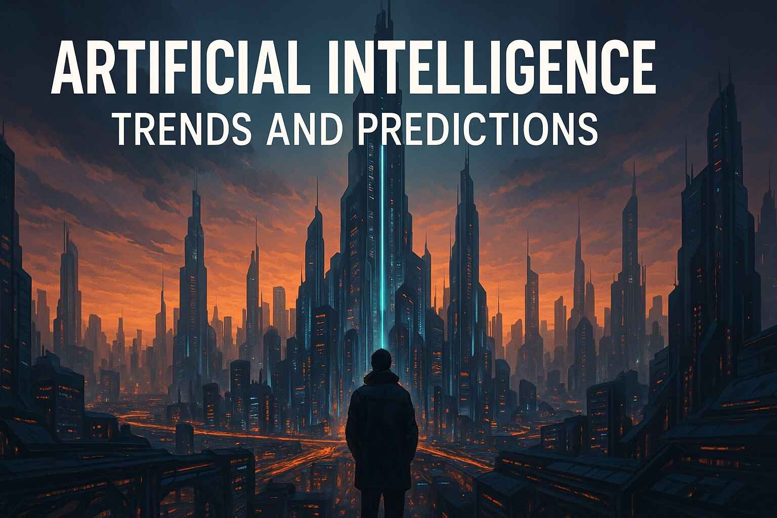 Futuristic city with AI interfaces future of artificial intelligence