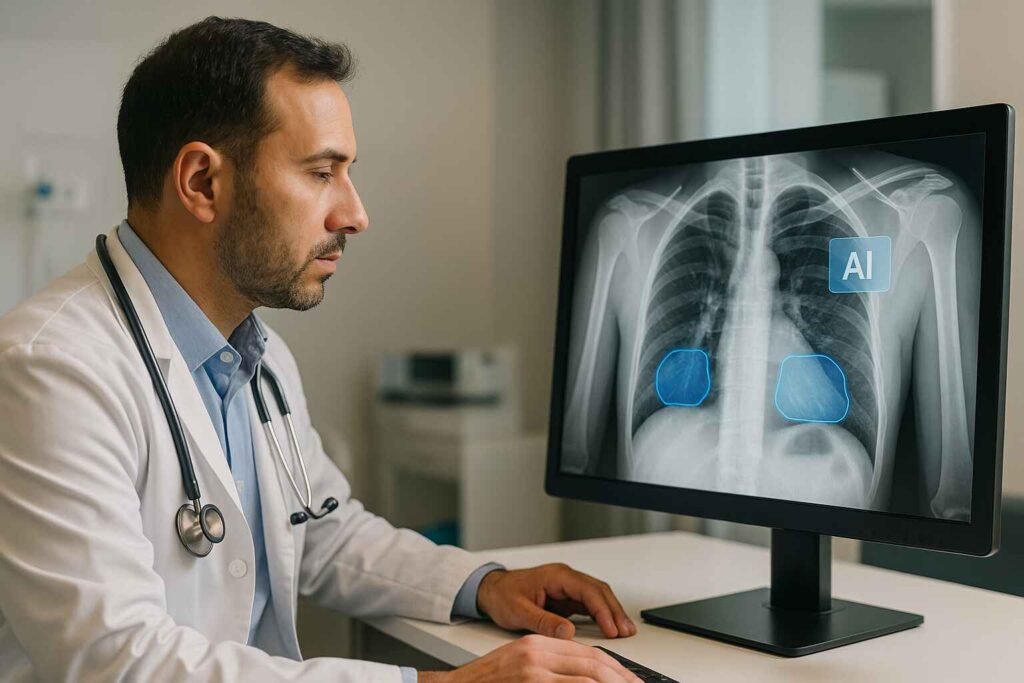 Doctor using AI technology for medical diagnosis