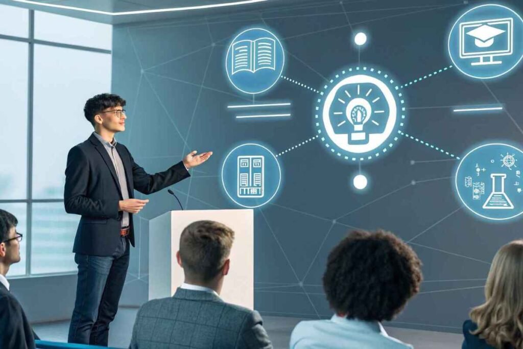 AI career paths presentation with diverse tech icons