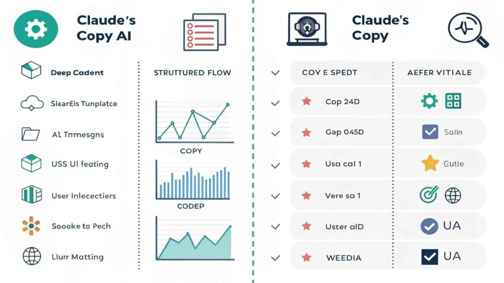 Comparison infographic showing Claude and Copy.ai strengths side by side