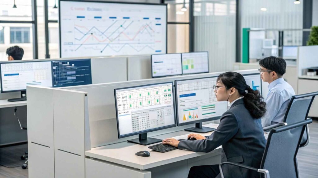 Traditional AI system analyzing structured data in a corporate setting