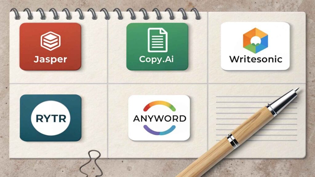 Comparison grid of top AI copywriting tools for bloggers