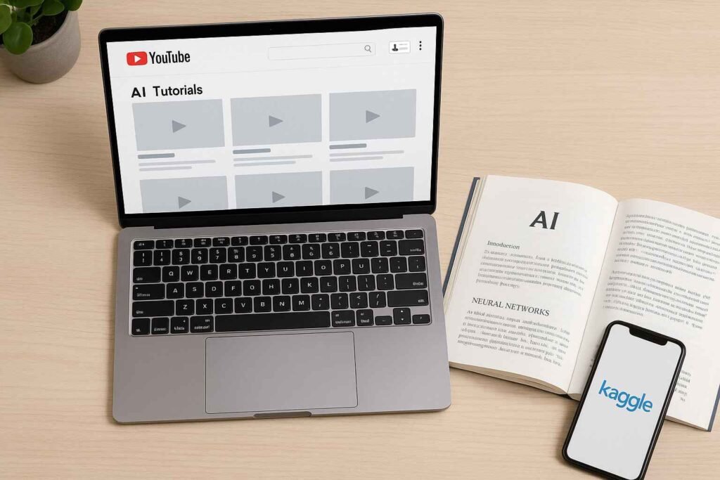 AI learning tools including YouTube, books, and online platforms.