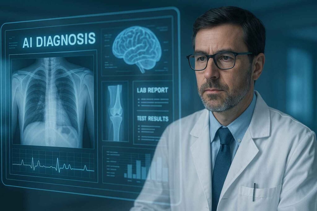 Doctor using AI to analyze diagnostic reports