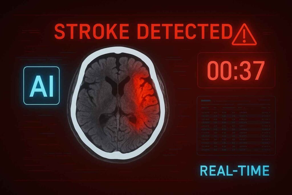 AI detecting stroke in real-time brain CT scan