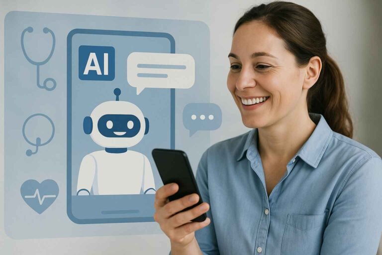 AI chatbot assisting patient through a mobile healthcare app interface