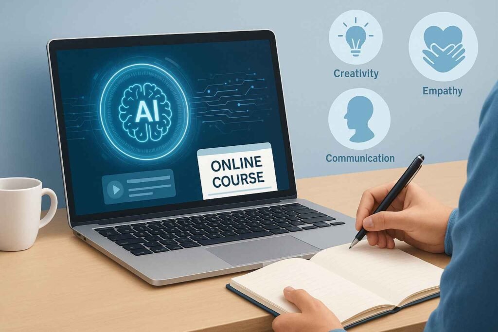 Person learning new skills with AI tools on screen