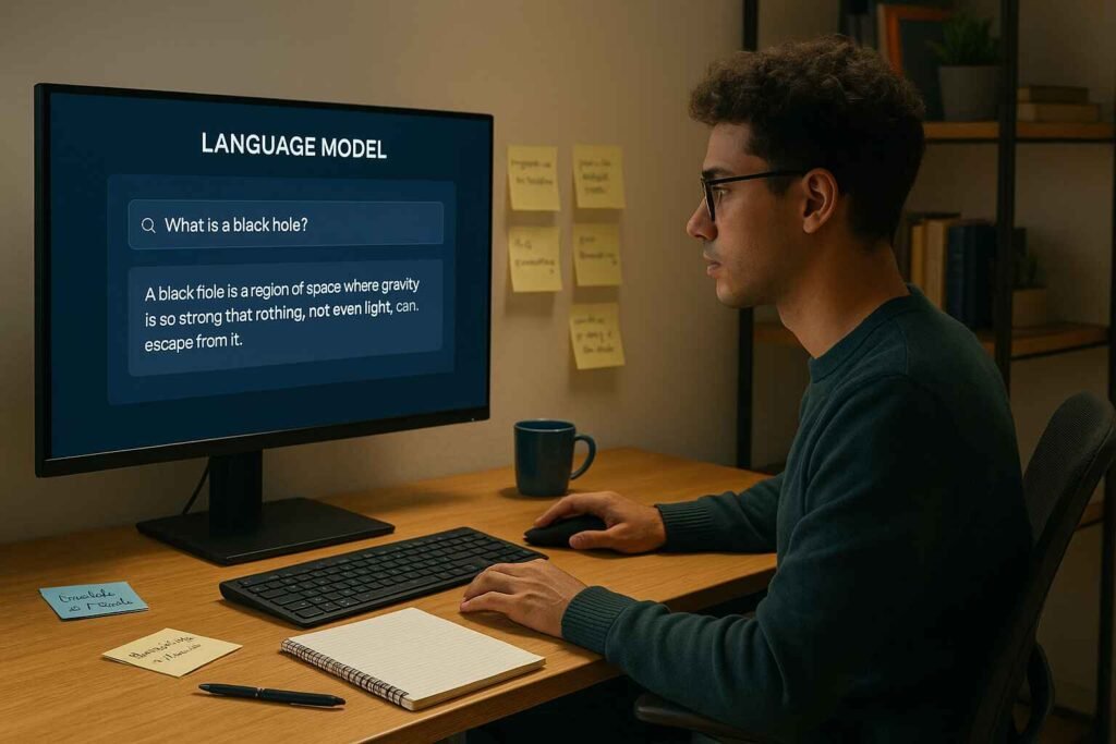 Prompt engineer crafting AI commands on screen