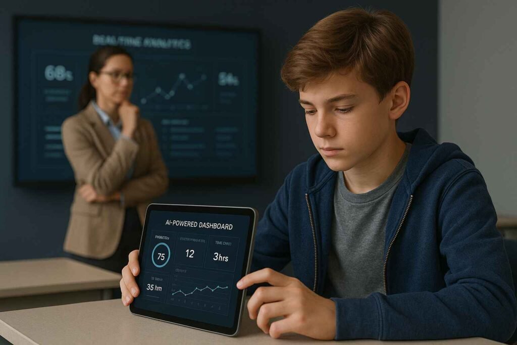 Student using adaptive AI learning software with real-time feedback
