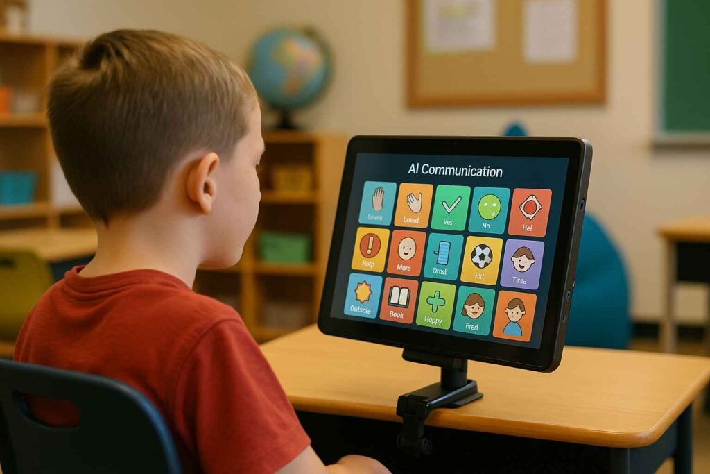 Nonverbal student using AI-powered eye-tracking communication device