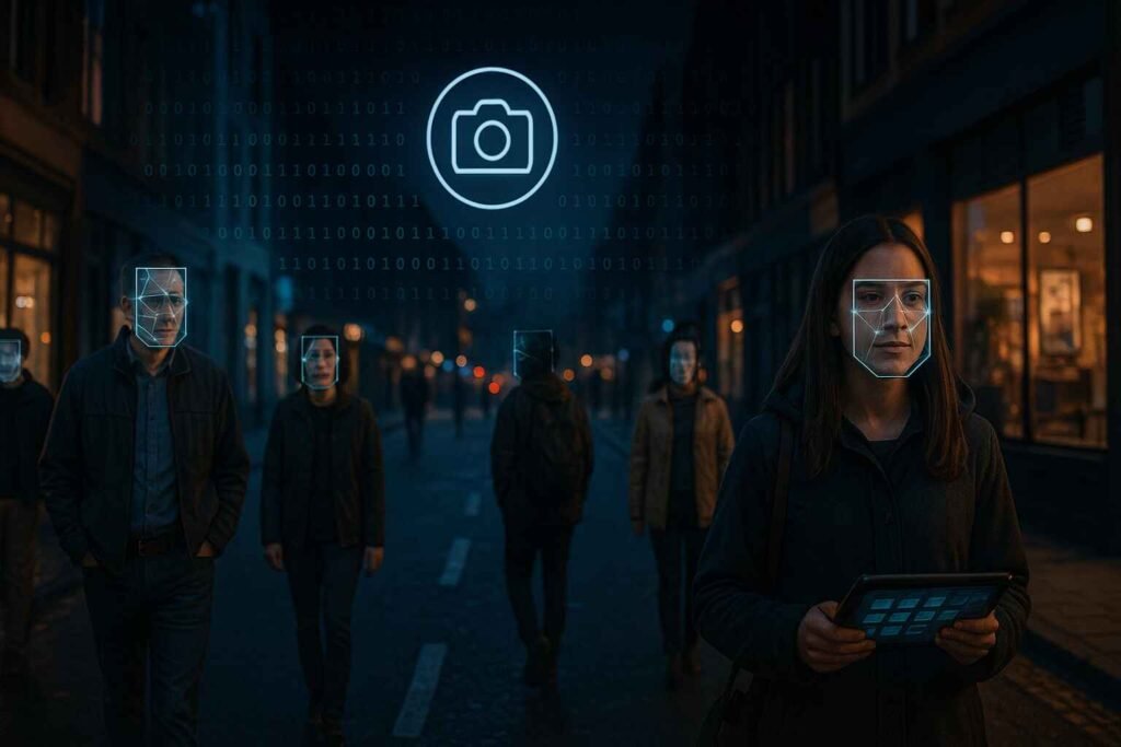 AI surveillance tracking citizens in a smart city