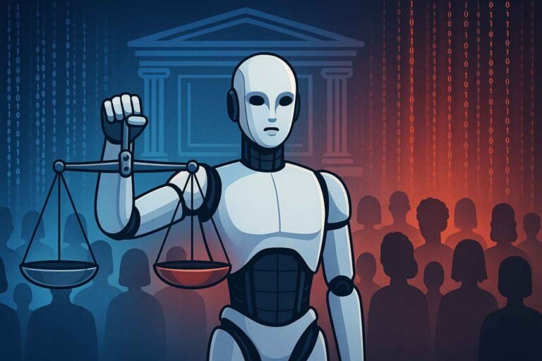 AI robot balancing fairness and bias in digital decision-making